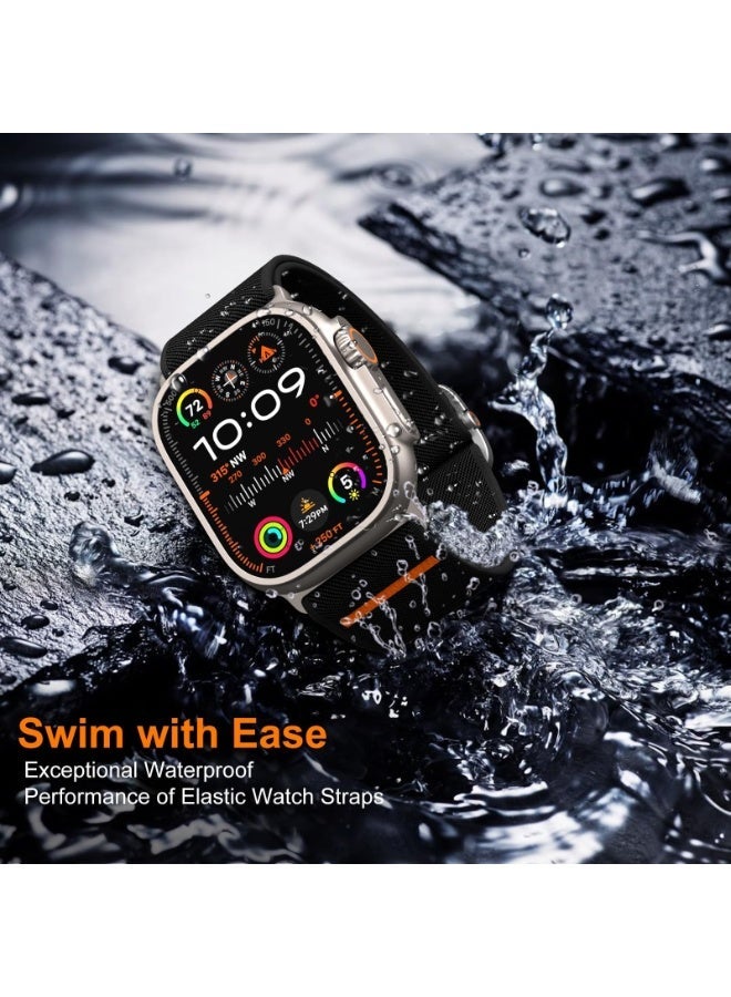 حزام نايلون قابل للتعديل لساعة Apple Watch Series 10/9/8/7/6/5/Ultra 2/Ultra - 49 مم 44 مم 45 مم 42 مم 46 مم مع مشبك معدني (أسود) - Image 3